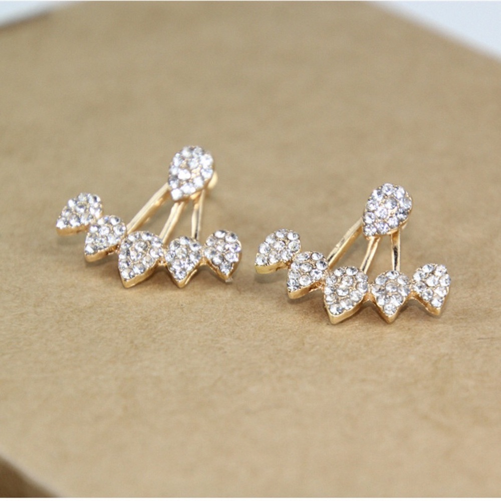Water Drop Crystal Flower Double Stud Earrings - Picture 5 of 6